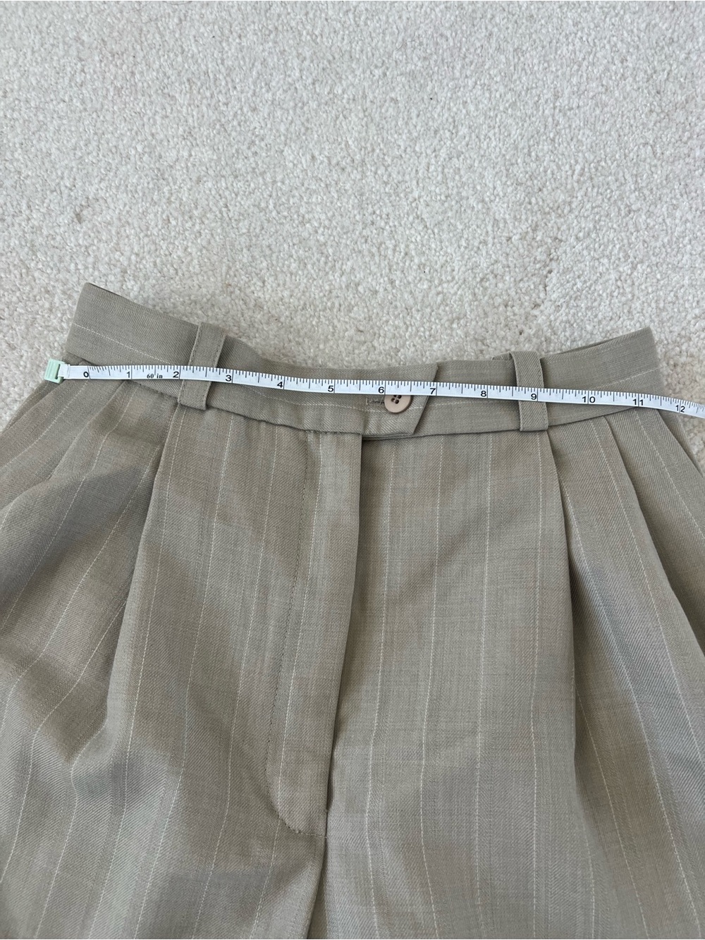 High-Rise Taupe Pinstripe Pleated Women's Trousers - Picture 5 of 7